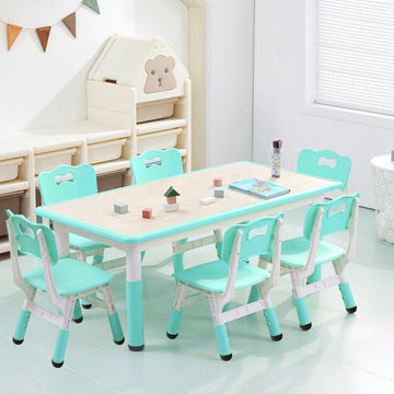 Garvee Kids 7 in 1 Table & Chairs Set in Ergonomic Design, Height Adjustable, Max 300lbs for Home & Classroom Use, Mint Green