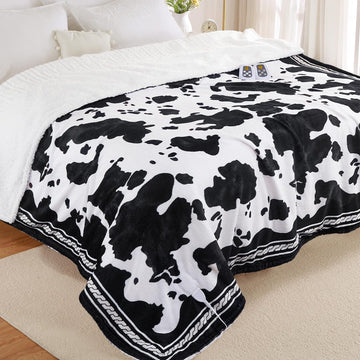 Garvee Heated Electric Blanket King Size with LCD Dual Controller, Cow Print Heating Blankets, 10 Heat Levels & 1-12H Time Settings, ETL Certified, Machine Washable, Brown Black, 100" x 90"