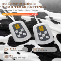 Garvee Heated Electric Blanket King Size with LCD Dual Controller, Cow Print Heating Blankets, 10 Heat Levels & 1-12H Time Settings, ETL Certified, Machine Washable, Brown Black, 100" x 90"
