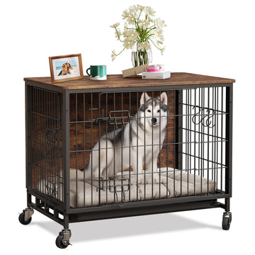 Garvee Dog Crate Furniture, Compact 27.2" Small Dog Dual-Entry Kennel Meets Elegant End Table, Effortless Maintenance, Chew-Resistant, Easy Mobility for Cozy Spaces, Brown