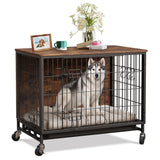 Garvee Dog Crate Furniture, Compact 27.2" Small Dog Dual-Entry Kennel Meets Elegant End Table, Effortless Maintenance, Chew-Resistant, Easy Mobility for Cozy Spaces, Brown