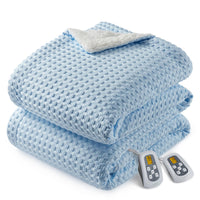 Garvee Heated Blanket Queen Size with LCD Dual Controller, Waffle Weave Fast Heating Electric Blankets, 10 Heat Levels & 1-12H Time Settings, ETL Certified, Machine Washable, Light Blue, 84" x 90"