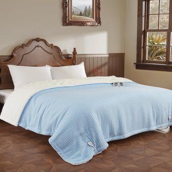 Garvee Heated Blanket Queen Size with LCD Dual Controller, Waffle Weave Fast Heating Electric Blankets, 10 Heat Levels & 1-12H Time Settings, ETL Certified, Machine Washable, Light Blue, 84" x 90"