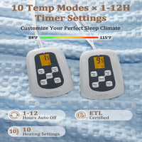 Garvee Heated Blanket Queen Size with LCD Dual Controller, Waffle Weave Fast Heating Electric Blankets, 10 Heat Levels & 1-12H Time Settings, ETL Certified, Machine Washable, Light Blue, 84" x 90"