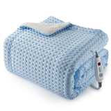 Garvee Heated Blanket Throw, Waffle Weave Electric Throw Blanket Fast Heating with LCD Controller, 6 Heat Levels & 4 Hour Auto Shut Off, ETL Certified, Machine Washable, Light Blue, 50" x 60" - Light Blue-Waffle Weave