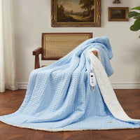 Garvee Heated Blanket Throw, Waffle Weave Electric Throw Blanket Fast Heating with LCD Controller, 6 Heat Levels & 4 Hour Auto Shut Off, ETL Certified, Machine Washable, Light Blue, 50" x 60"