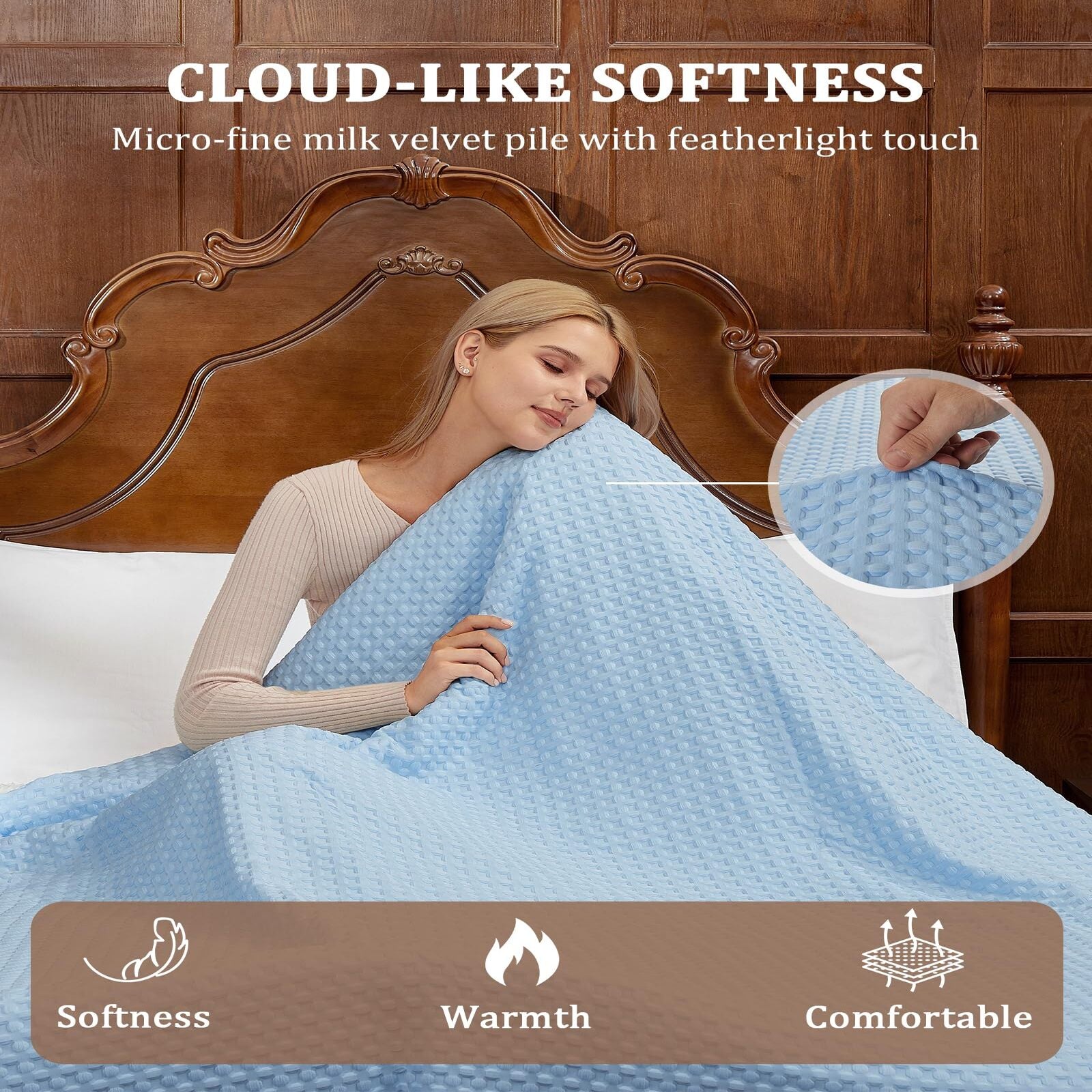 Garvee Heated Blanket Throw, Waffle Weave Electric Throw Blanket Fast Heating with LCD Controller, 6 Heat Levels & 4 Hour Auto Shut Off, ETL Certified, Machine Washable, Light Blue, 50" x 60"