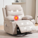 Garvee Swivel Recliner Chair, Oversize Recliners for Elderly with Heat and Massage, Cup Holders, Side Pocket, Single Sofa Seat for Living Room, Beige - Linen | Beige