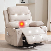 Garvee Swivel Recliner Chair, Oversize Recliners for Elderly with Heat and Massage, Cup Holders, Side Pocket, Single Sofa Seat for Living Room, Beige