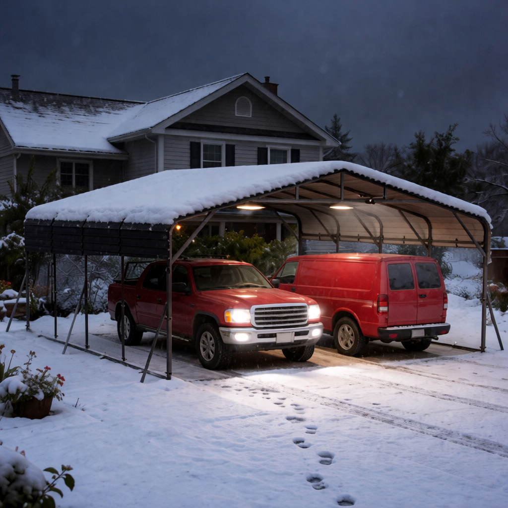 Garvee 20x20 FT Heavy Duty Metal Carport for 2 Cars – Galvanized Steel Roof, Wind & Snow Resistant, Reinforced Frame Outdoor Car Shelter with Solar Light, Dark Gray