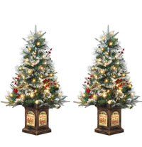 Garvee 3ft Small Christmas Tree, Pre Lit Snow Flocked Artificial Christmas Tree with 78 Warm White LED Lights, Premium Xmas Pine Tree for Christmas Decoration, Yard, Home, Office(2 PCS)