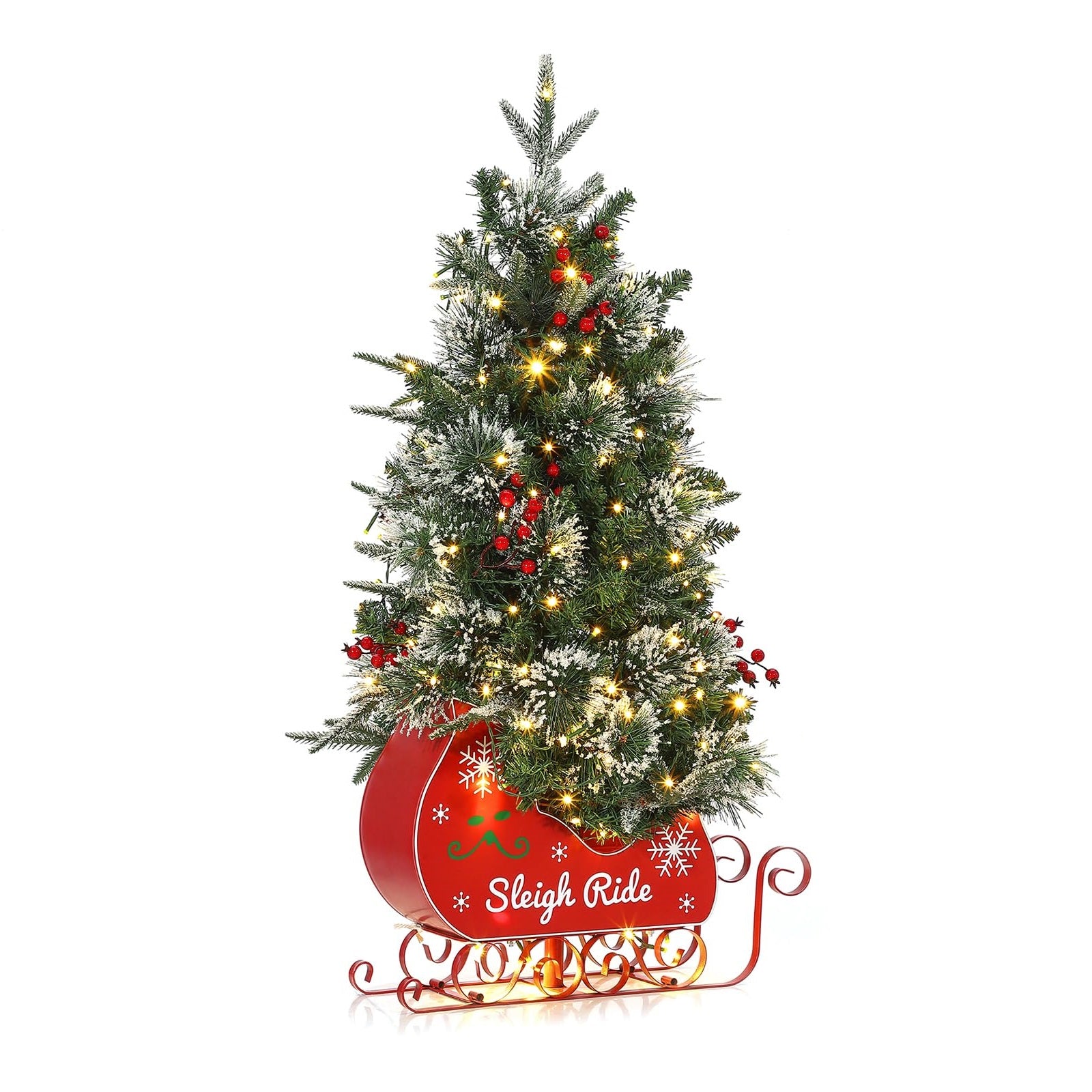 Garvee 3ft Christmas Tree with 78 Lights, Pre-Lit Artificial Desktop Xmas Tree with 8 Mode Includes Red Berries & Sleigh Base for Holiday Indoor DIY Christmas Decor, 1 PCS