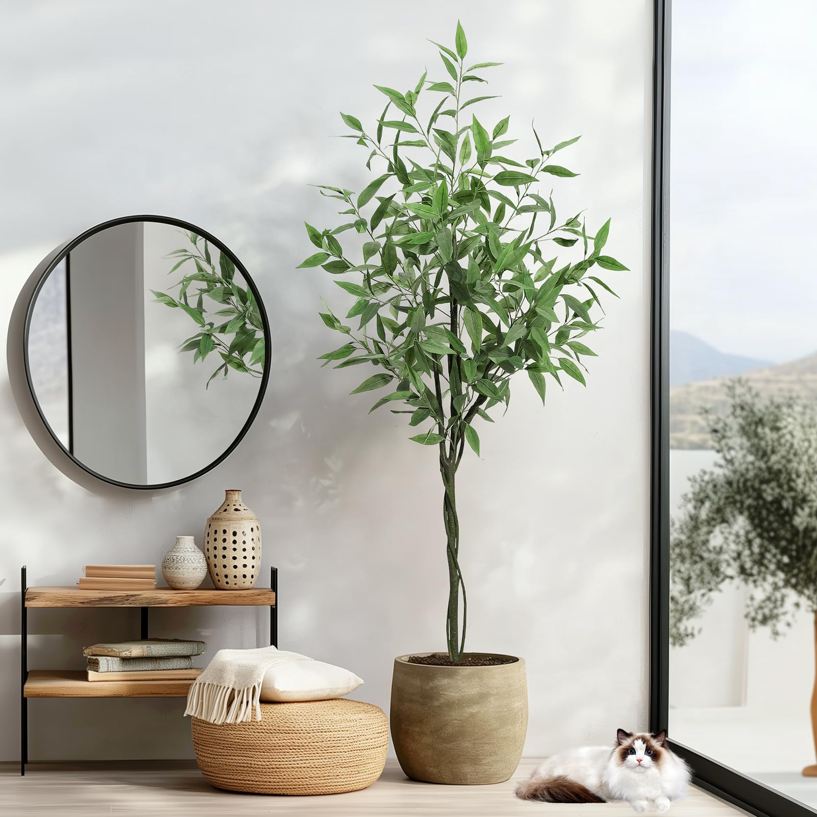 Garvee Artificial Eucalyptus Tree, 6ft Tall Faux Eucalyptus Stems Fake Plants with Realistic Silk Leaves, Fake Trees for Home Office Living Room Bedroom Foyer Porch Indoor Outdoor Decor