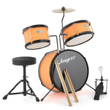 Garvee Drum Set for Beginners, 3-Piece Drum Set, Kids Drum Set with Bass Drum, 8" Suspended Cymbal, Stool, Drumsticks, Pedal - Sunset Orange
