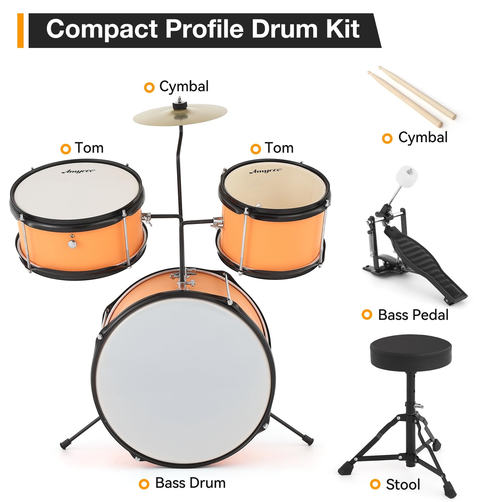 Garvee Drum Set for Beginners, 3-Piece Drum Set, Kids Drum Set with Bass Drum, 8" Suspended Cymbal, Stool, Drumsticks, Pedal