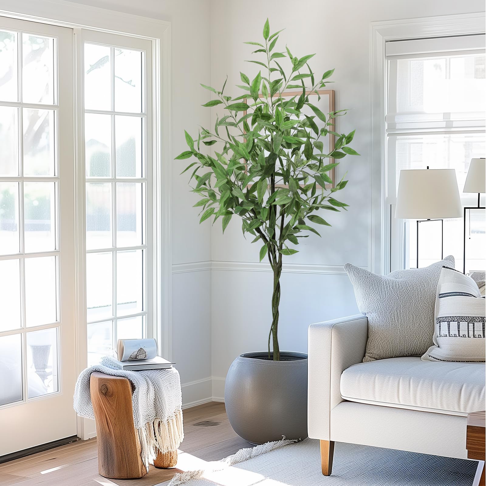 Garvee Artificial Eucalyptus Tree, 6ft Tall Faux Eucalyptus Stems Fake Plants with Realistic Silk Leaves, Fake Trees for Home Office Living Room Bedroom Foyer Porch Indoor Outdoor Decor