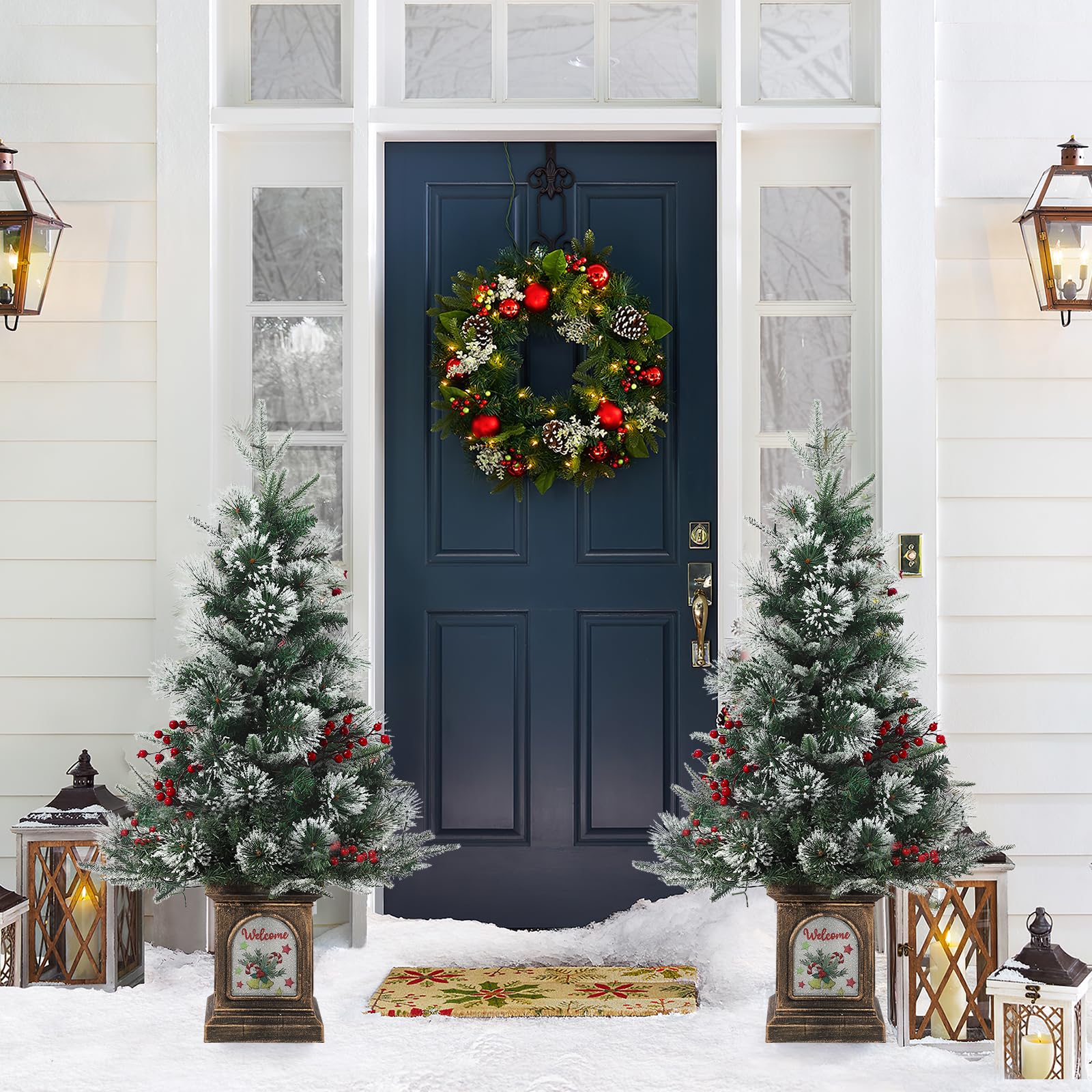 Garvee 3ft Mini Christmas Tree, Premium Snow Flocked Artificial Christmas Tree with 78 Warm White LED Lights, Pre Lit Xmas Pine Tree for Christmas Decoration, Yard, Home, Office