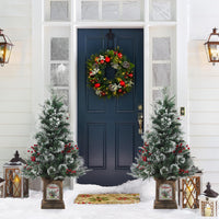 Garvee 3ft Mini Christmas Tree, Premium Snow Flocked Artificial Christmas Tree with 78 Warm White LED Lights, Pre Lit Xmas Pine Tree for Christmas Decoration, Yard, Home, Office(2 PCS)