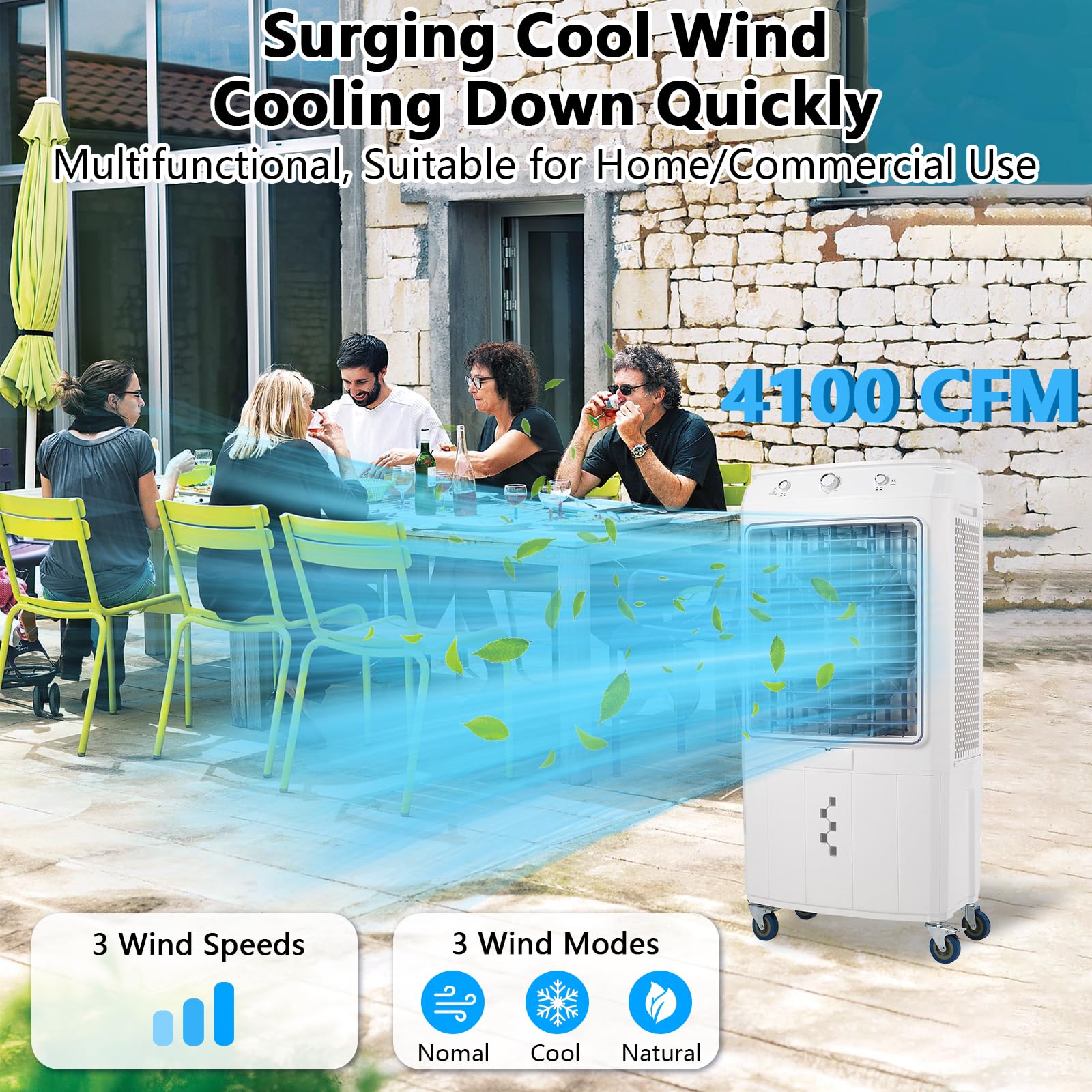 Garvee Evaporative Cooler, Garvee 4100CFM Evaporative Air Cooler with 15.8 Gallon Water Tank and 4 Ice Packs, 3 Modes & Wind Speeds, 3-IN-1 Evaporative Cooler for Outdoor Indoor Use