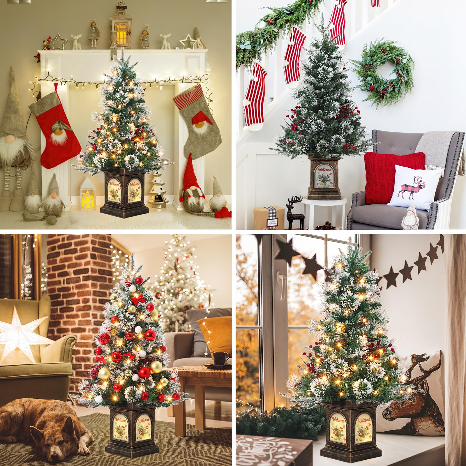 Garvee 3ft Mini Christmas Tree, Premium Snow Flocked Artificial Christmas Tree with 78 Warm White LED Lights, Pre Lit Xmas Pine Tree for Christmas Decoration, Yard, Home, Office(2 PCS)