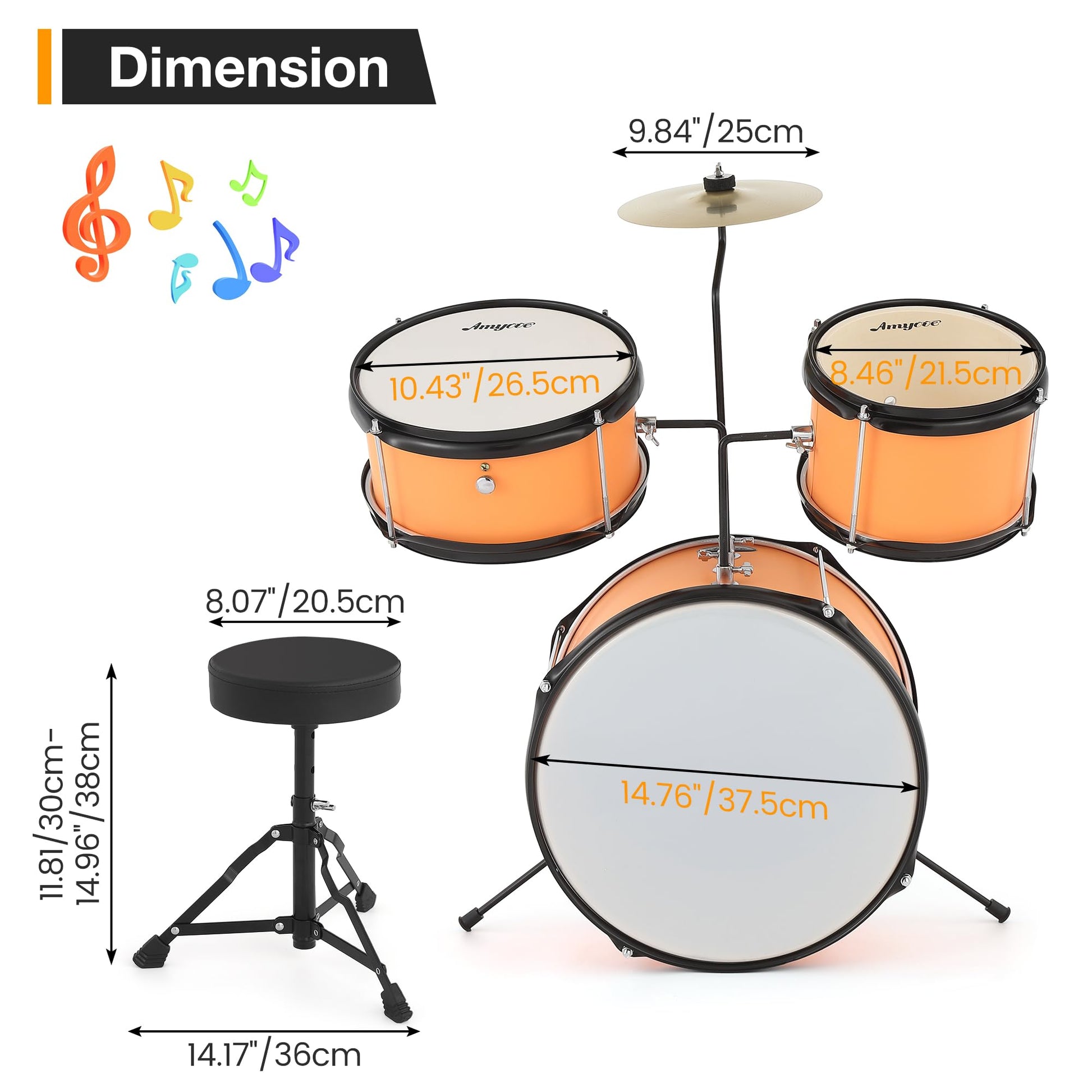 Garvee Drum Set for Beginners, 3-Piece Drum Set, Kids Drum Set with Bass Drum, 8" Suspended Cymbal, Stool, Drumsticks, Pedal