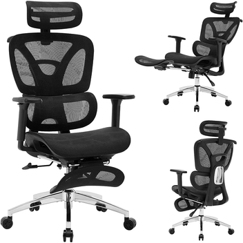 Garvee Ergonomic Office Chair, High Back Ergonomic Desk Chair with Adjustable Lumbar Support,Mesh Home Office Chair Gaming Chair with Footrest,Up to 400LB,Black
