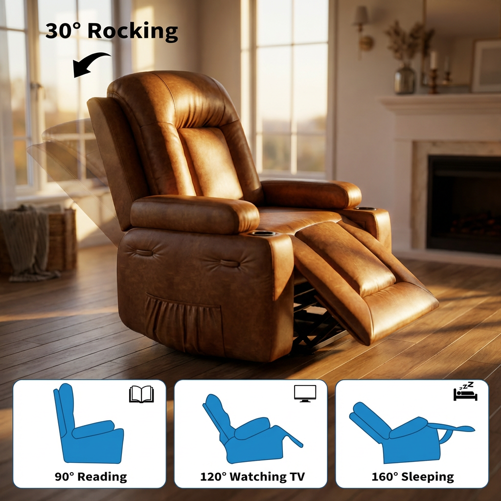 Garvee Power Lift Recliner Chair - Heat and Massage, Adjustable Back and Legs, PU Leather Electric Lift Chair Designed for Mobility Aid Elderly Relaxation, Brown