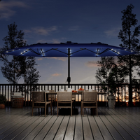 Garvee 15' Solar-Powered Patio Umbrella with 36 LED Lights, Double-Sided Design & Cross Base for Poolside, Deck, Backyard, Navy Blue