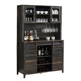 Garvee 70'' Wine Coffee Bar Cabinet with Storage Hutch, Tall Kitchen Pantry Liquor Cabinet with Sliding Barn Doors, Bottle Glasses Rack, Farmhouse Buffet for Home Dining Room, Oak - Oak