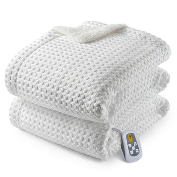 Garvee Heated Blanket Full Size, Waffle Weave Electric Blanket Throw with LCD Controller, Fast Heating, 10 Heat Levels & 1-12H Time Settings, ETL Certified, Machine Washable, Off White, 72" x 84"