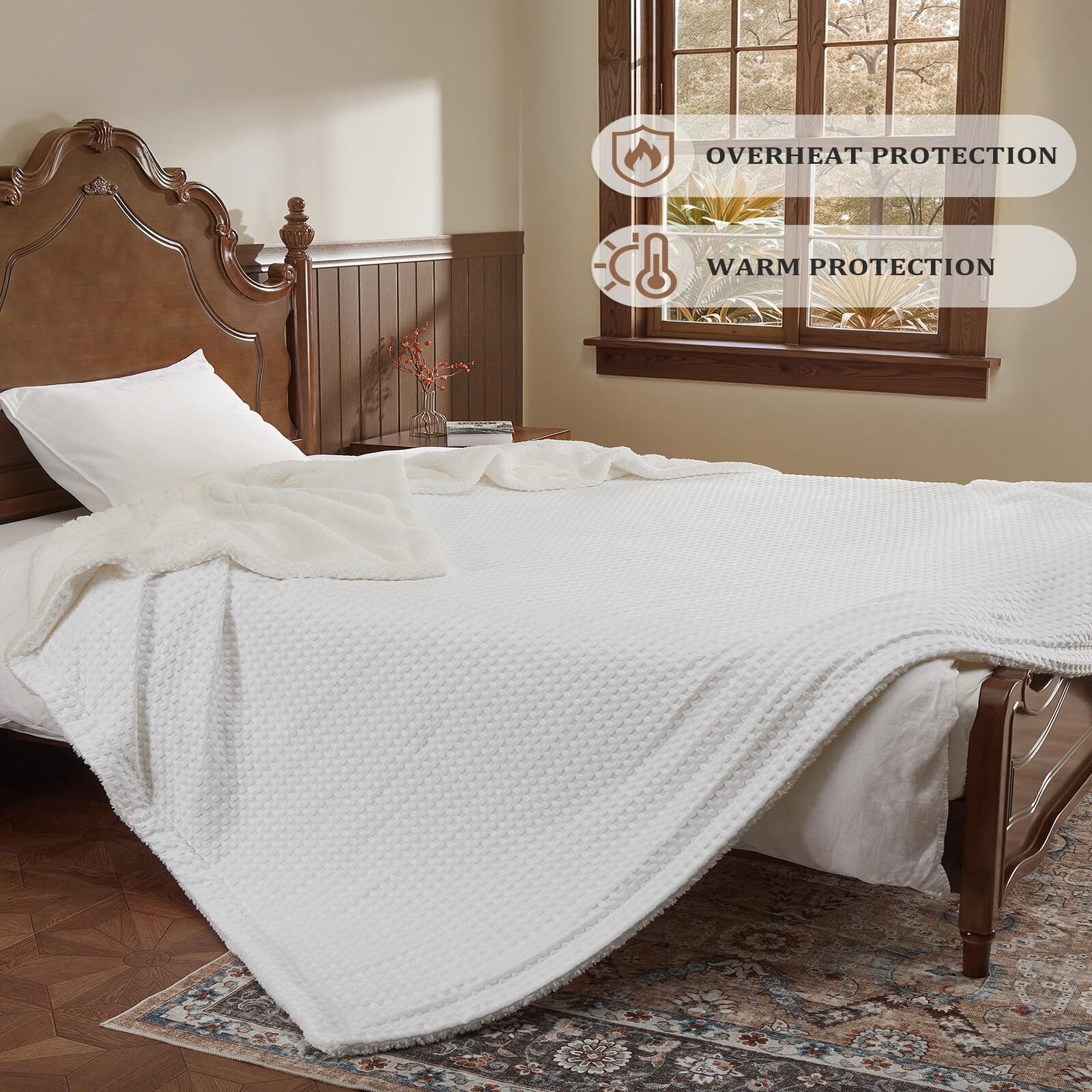 Garvee Heated Blanket Full Size, Waffle Weave Electric Blanket Throw with LCD Controller, Fast Heating, 10 Heat Levels & 1-12H Time Settings, ETL Certified, Machine Washable, Off White, 72" x 84"