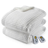 Garvee Heated Blanket Queen Size with LCD Dual Controller, Waffle Weave Fast Heating Electric Blankets, 10 Heat Levels & 1-12H Time Settings, ETL Certified, Machine Washable, Off White, 84" x 90" - Off White-Waffle Weave