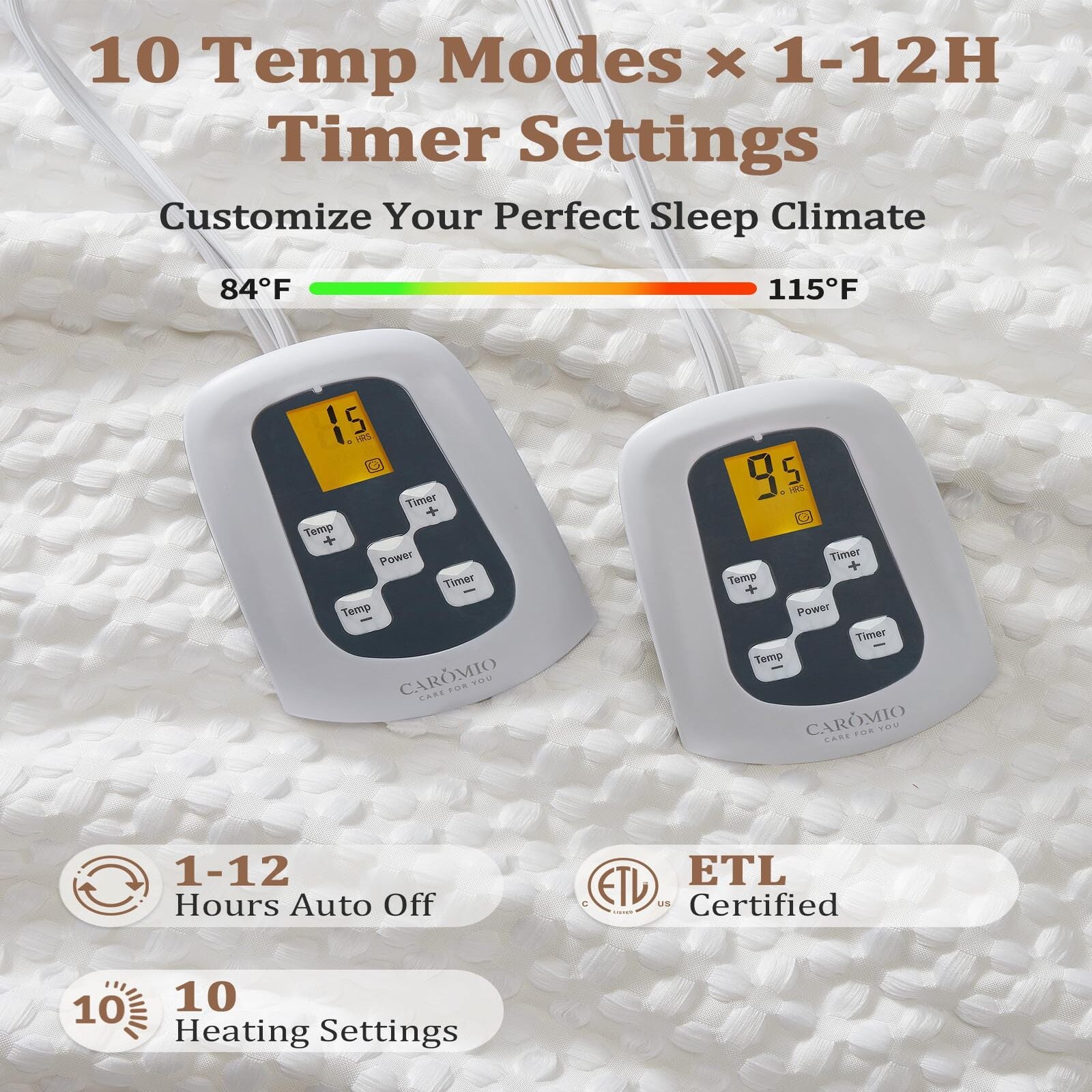 Garvee Heated Blanket Queen Size with LCD Dual Controller, Waffle Weave Fast Heating Electric Blankets, 10 Heat Levels & 1-12H Time Settings, ETL Certified, Machine Washable, Off White, 84" x 90"