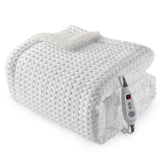 Garvee Heated Blanket Throw, Waffle Weave Electric Throw Blanket Fast Heating with LCD Controller, 6 Heat Levels & 4 Hour Auto Shut Off, ETL Certified, Machine Washable, White, 50" x 60" - Off White-Waffle Weave