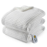 Garvee Heated Blanket Twin Size, Waffle Weave Electric Throw Blanket Fast Heating with LCD Controller, 10 Heat Levels & 1-12H Time Settings Auto Off, ETL Certified, Off White, 62" x 84" - Off White-Waffle Weave