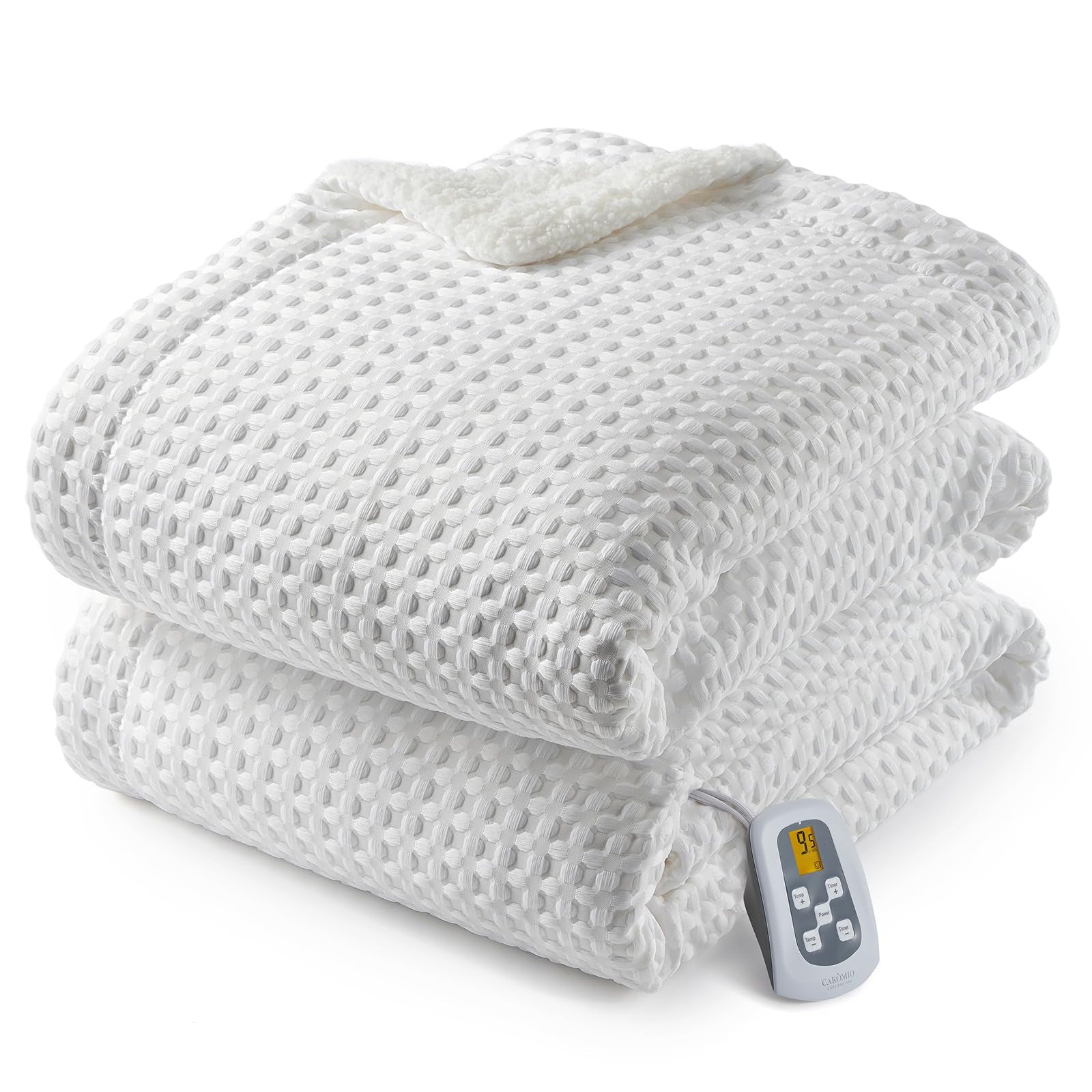 Garvee Heated Blanket Twin Size, Waffle Weave Electric Throw Blanket Fast Heating with LCD Controller, 10 Heat Levels & 1-12H Time Settings Auto Off, ETL Certified, Off White, 62" x 84"