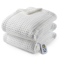Garvee Heated Blanket Twin Size, Waffle Weave Electric Throw Blanket Fast Heating with LCD Controller, 10 Heat Levels & 1-12H Time Settings Auto Off, ETL Certified, Off White, 62" x 84"