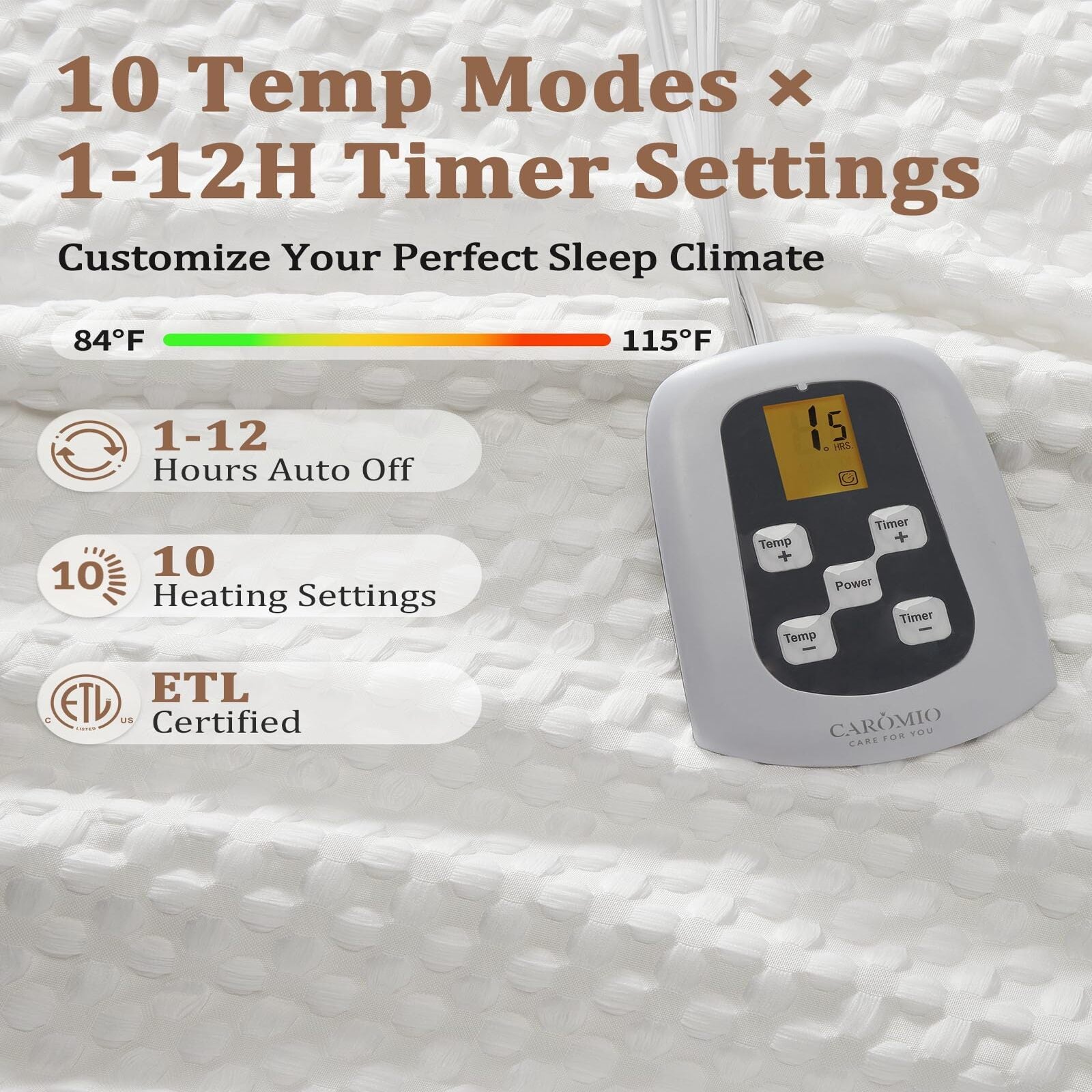 Garvee Heated Blanket Twin Size, Waffle Weave Electric Throw Blanket Fast Heating with LCD Controller, 10 Heat Levels & 1-12H Time Settings Auto Off, ETL Certified, Off White, 62" x 84"