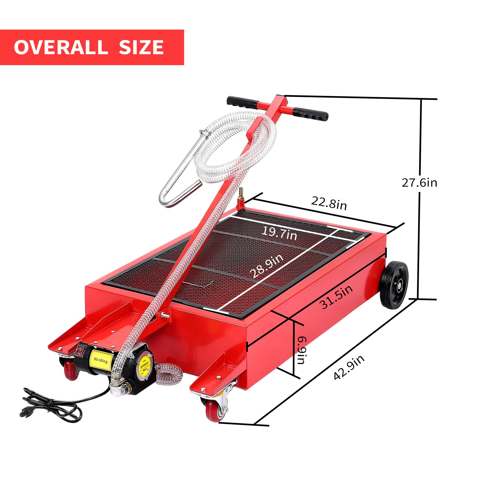 Garvee 20 Gallon Electric Oil Drain Pan with 110V Pump & 8 Ft Hose, Low Profile & T Folding Handle Oil Drain Cart for Truck, Cars, SUVs