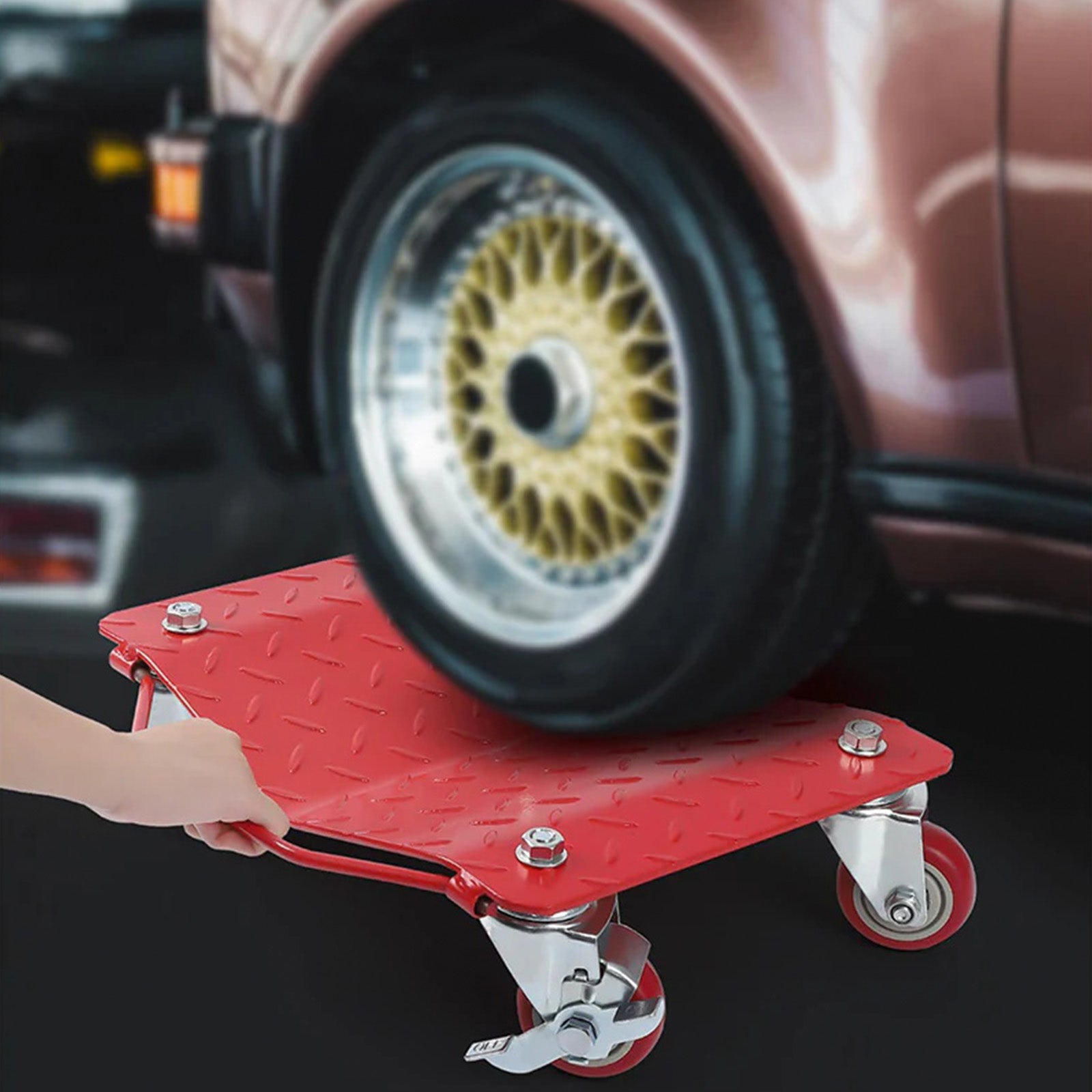 Garvee 6000lbs Tire Wheel Dolly Car Set (Set of 4) - Heavy-Duty Carbon Steel Car Mover with Anti-Skid Plate & 360° Rotatable Wheels, 16"x13", Red