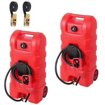 Garvee 2-Pack Fuel Caddy, 15 Gallon Portable Gas Fuel Tank Container with LE Fluid Transfer Siphon Pump and 10ft. Delivery Hose, Diesel Storage Can On-Wheels for Cars, Lawn Mowers, ATVs, Boats, Red