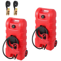 Garvee 2-Pack Fuel Caddy, 15 Gallon Portable Gas Fuel Tank Container with LE Fluid Transfer Siphon Pump and 10ft. Delivery Hose, Diesel Storage Can On-Wheels for Cars, Lawn Mowers, ATVs, Boats, Red