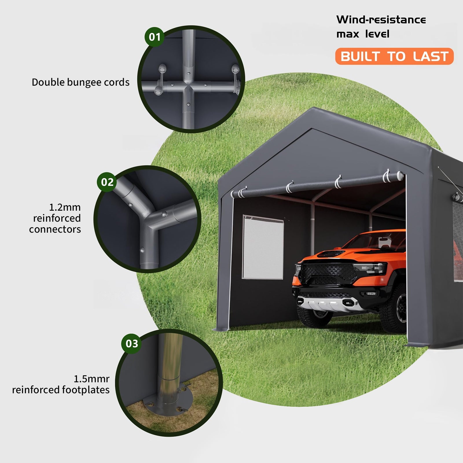Garvee 10' x 20' Heavy-Duty Carport Canopy, Portable Garage Shelter with 200G Waterproof PE Cover, 0.8mm Steel Frame for Trucks, Boats & SUVs, Gray