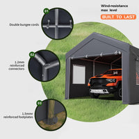 Garvee 10' x 20' Heavy-Duty Carport Canopy, Portable Garage Shelter with 200G Waterproof PE Cover, 0.8mm Steel Frame for Trucks, Boats & SUVs, Gray