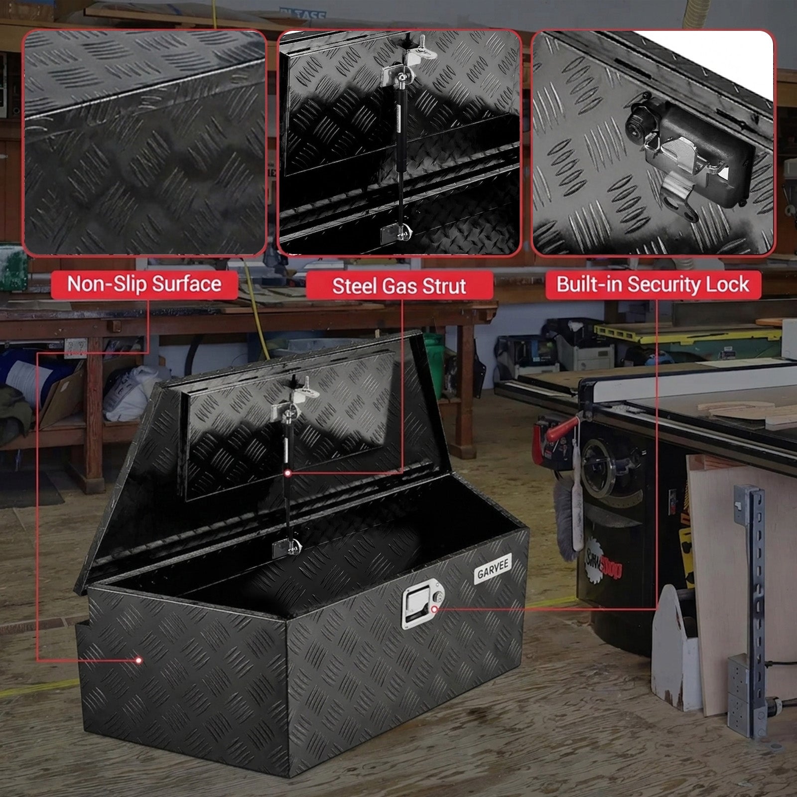 Garvee 39Inch Trailer Tongue Boxes,Heavy Duty Aluminum Trailer Tool Box With Lock and Keys,Diamond Plate Storage Box,Waterproof Trailer Box for Pick Up Truck Bed,RV Trailer,Black