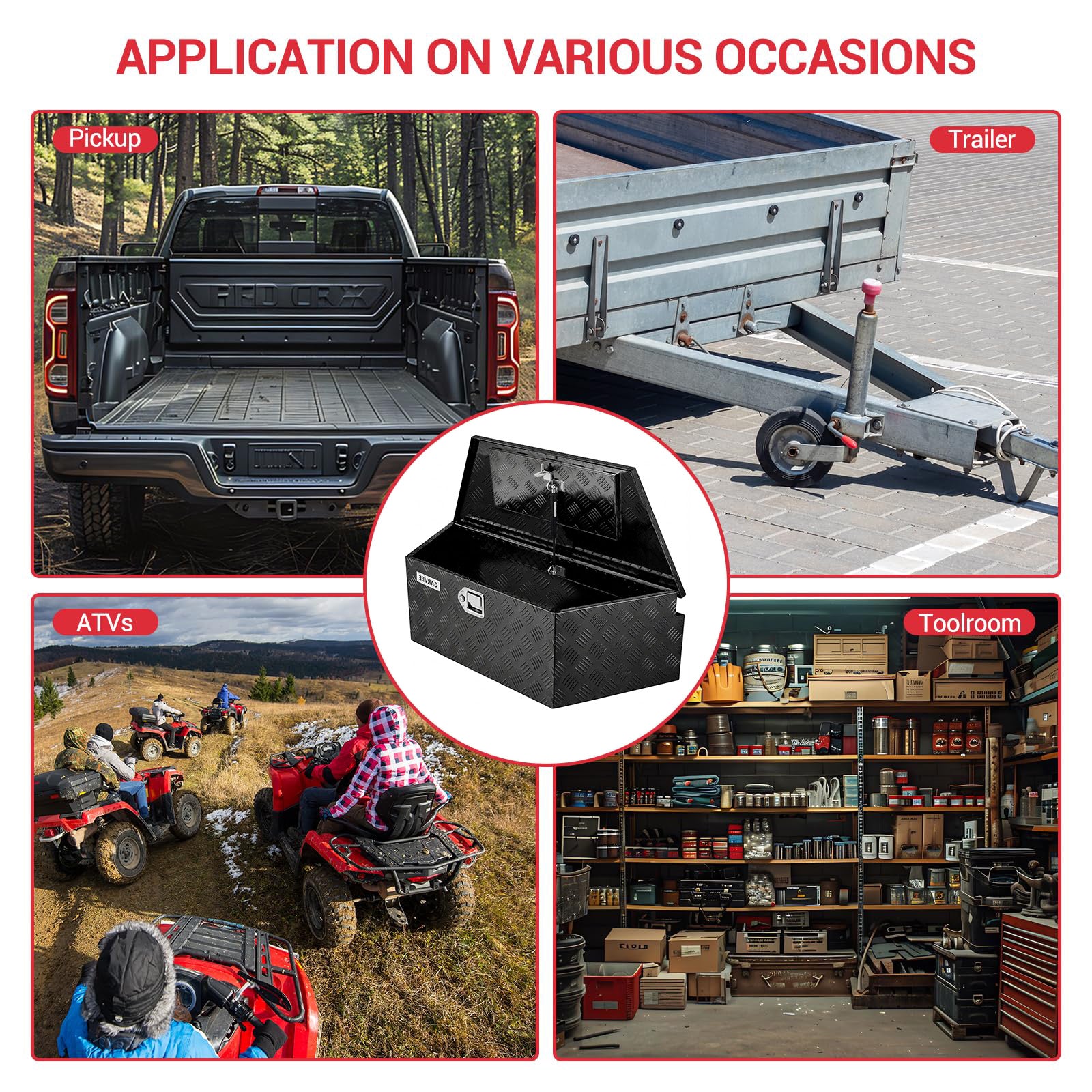 Garvee 39Inch Trailer Tongue Boxes,Heavy Duty Aluminum Trailer Tool Box With Lock and Keys,Diamond Plate Storage Box,Waterproof Trailer Box for Pick Up Truck Bed,RV Trailer,Black