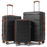 Garvee Luggage Expandable Suitcase 3 Piece Set, Luggage Set of 3 Piece Suitcase with Spinner Wheels, Hardshell Luggage 3 Piece Set(20"/24"/28") - Black+Brown