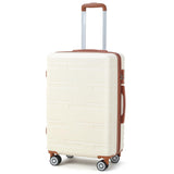Garvee 20 Inch Expandable Hard Shell Carry On Luggage with Spinner Wheels, Hardside Carry On Suitcase with Tsa Lock, Lightweight Hardshell Suitcase - White+Brown