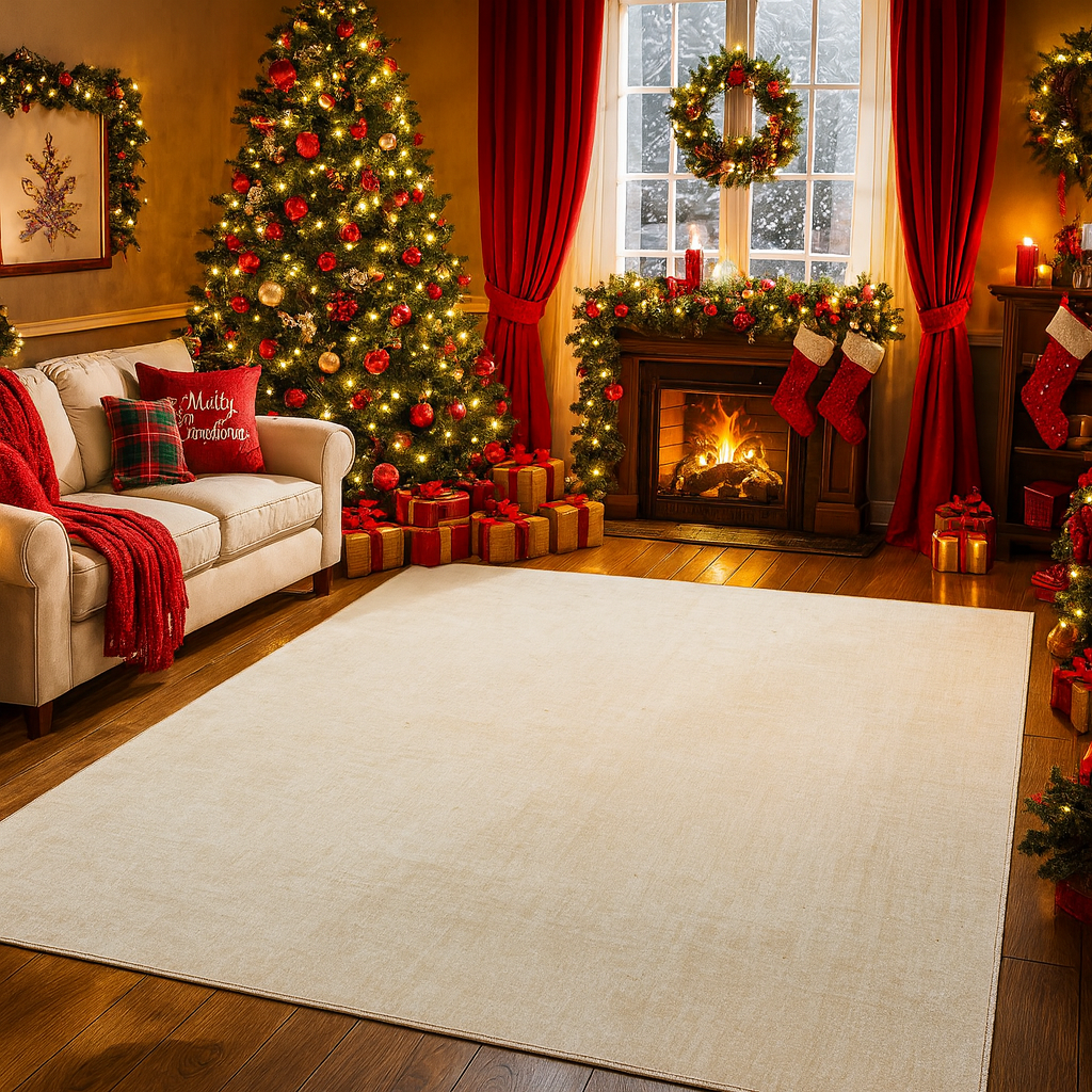 Garvee Washable Solid Color Rugs 8x10 Low Pile Non-Slip Polyester Soft Durable Stain-Resistant Beige for Living Room Bedroom Office