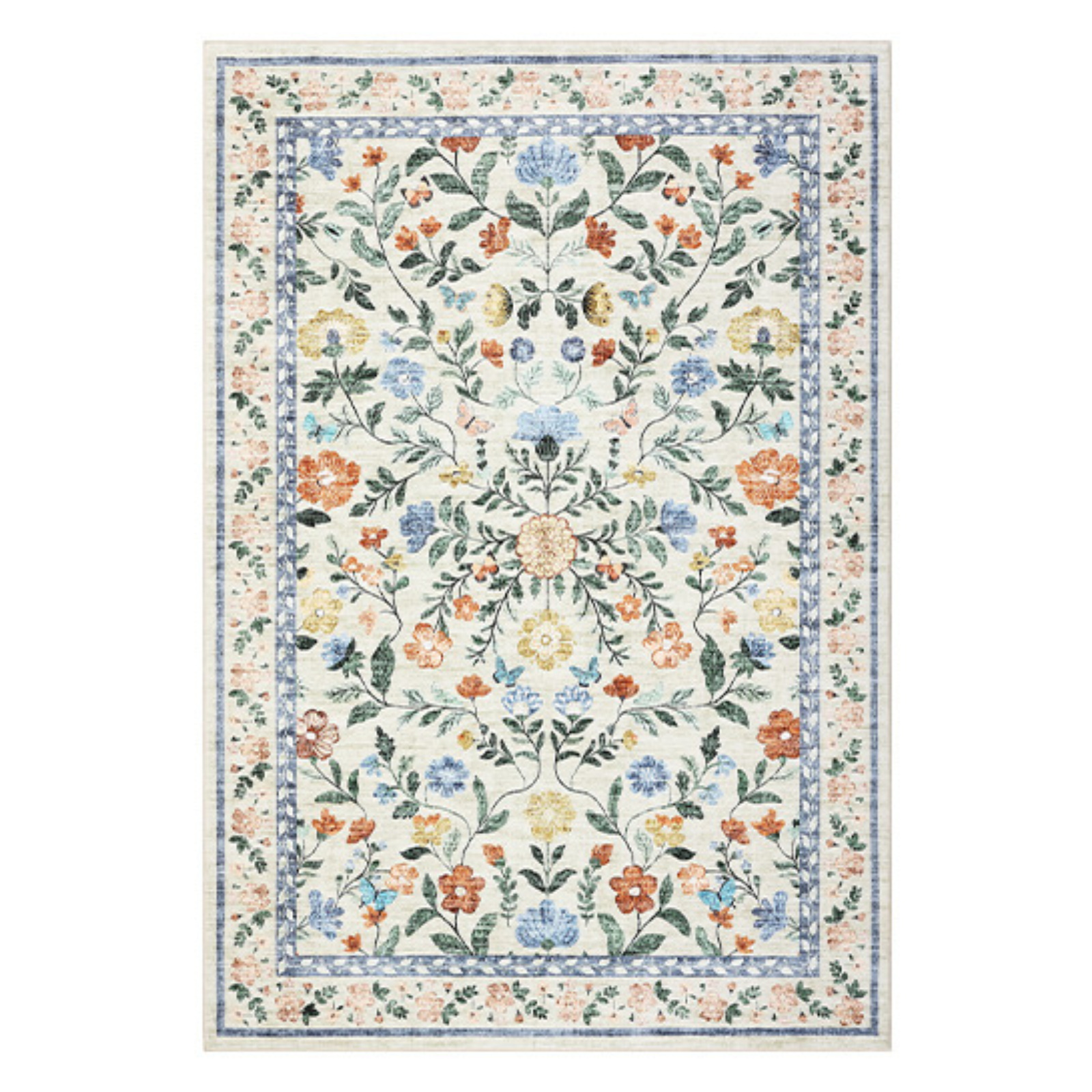 Garvee Floral Washable Rug 4x6, Non-Shedding Indoor Foldable Printed Rug for Bedroom Kitchen, Non-Slip Soft Vintage Throw Low Pile Farmhouse Washable Carpet, Green